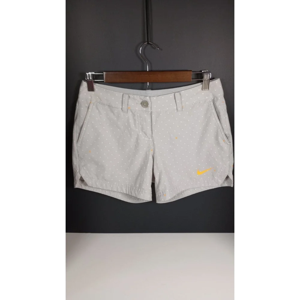 Nike Golf Womens Gray Polka Dot Dri-Fit Shorts Tangerine Swoosh Size 2